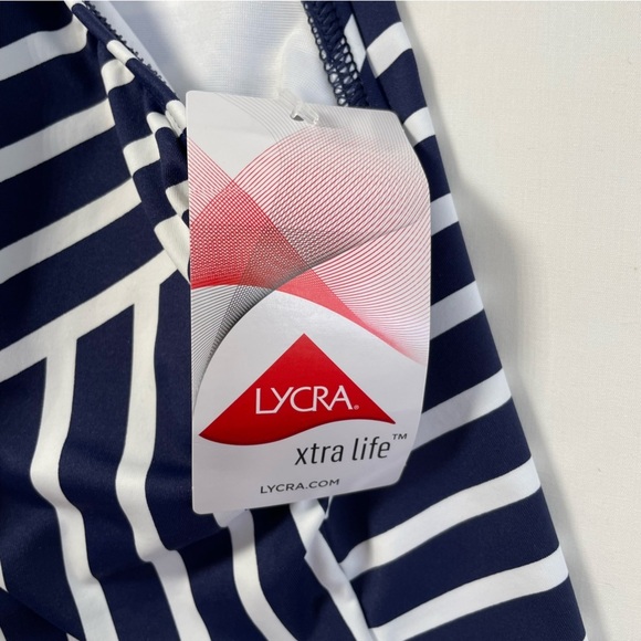 NWT Lands' End High Neck Tankini Deep Sea Mixed Diagonal Stripe Padded Size 14 - Picture 8 of 9